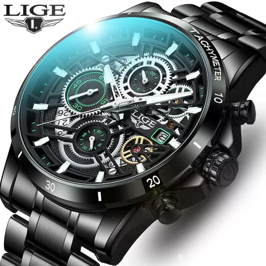 Men Stainless Steel Hollow Sports Waterproof Quartz Watch