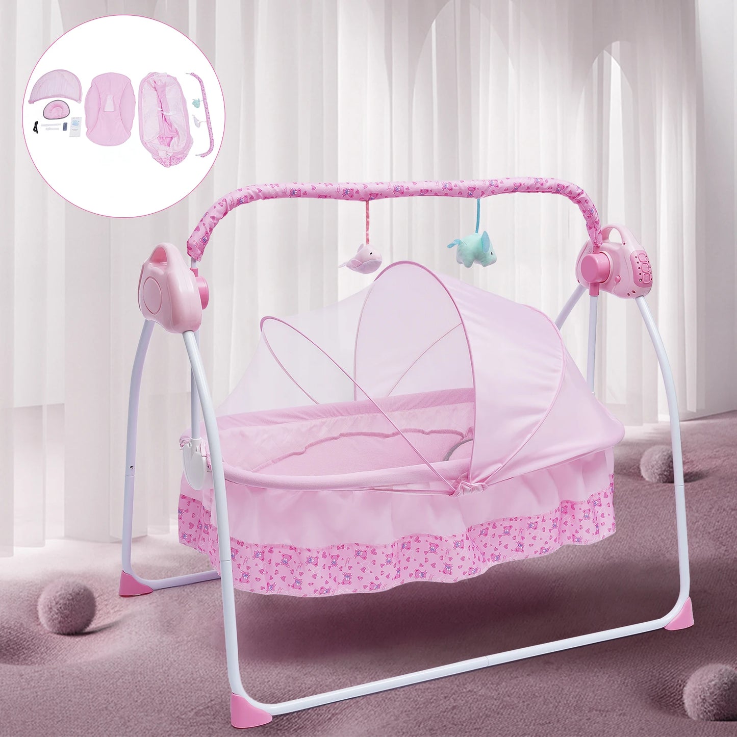 5 Gears Electric Auto-Swing Baby Crib Cradle Sleep Bed