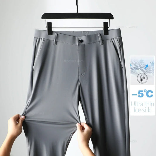 Men's Summer High Elastic Ice Silk Trousers