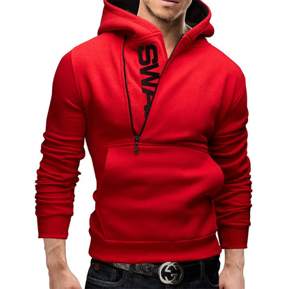 Zipper Print Hooded Sweatshirt for Men