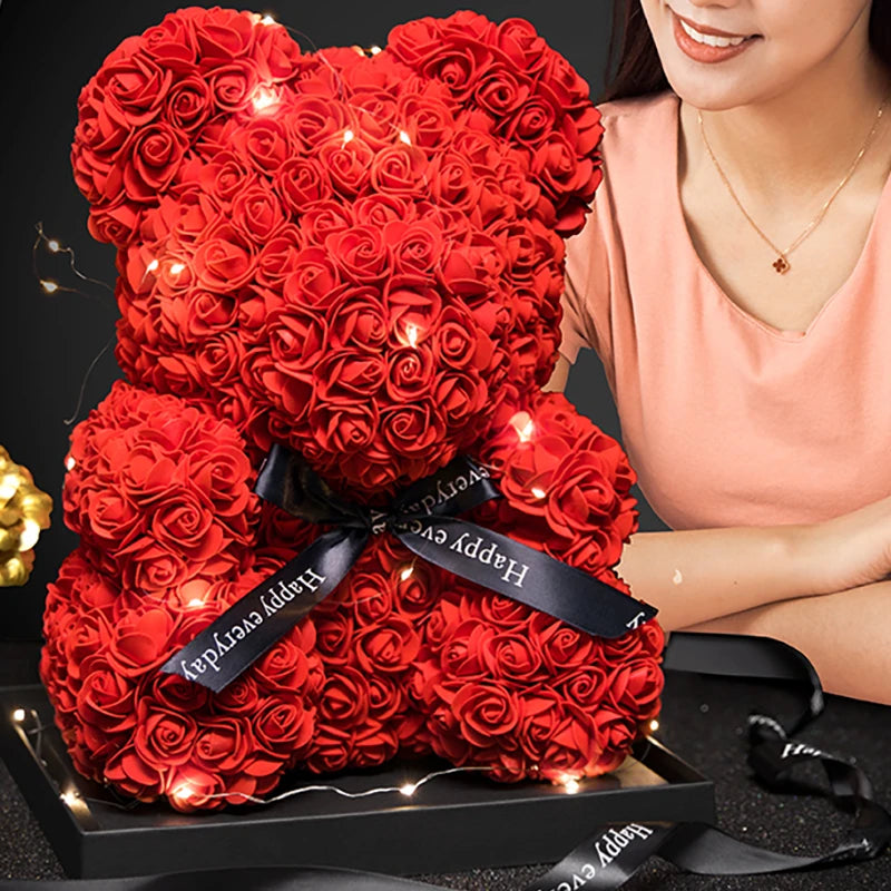 Valentinstag Geschenke Dekoration Rose Bär Künstliche Blume Mit Box Lichter Teddybär