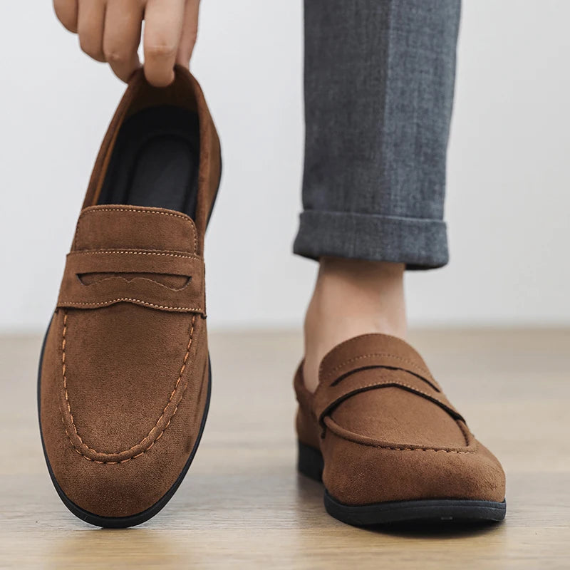 Mocassins Penny classiques - Chaussures décontractées en daim souple à enfiler en cuir pour hommes