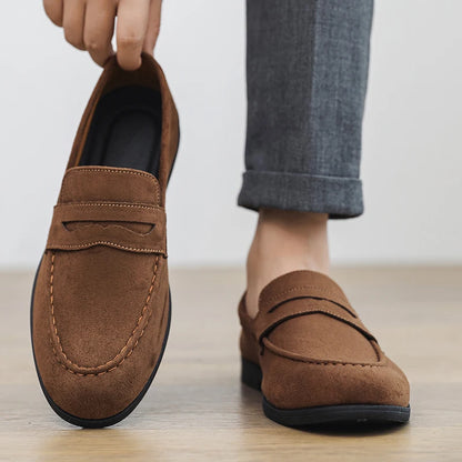 Mocassins Penny classiques - Chaussures décontractées en daim souple à enfiler en cuir pour hommes