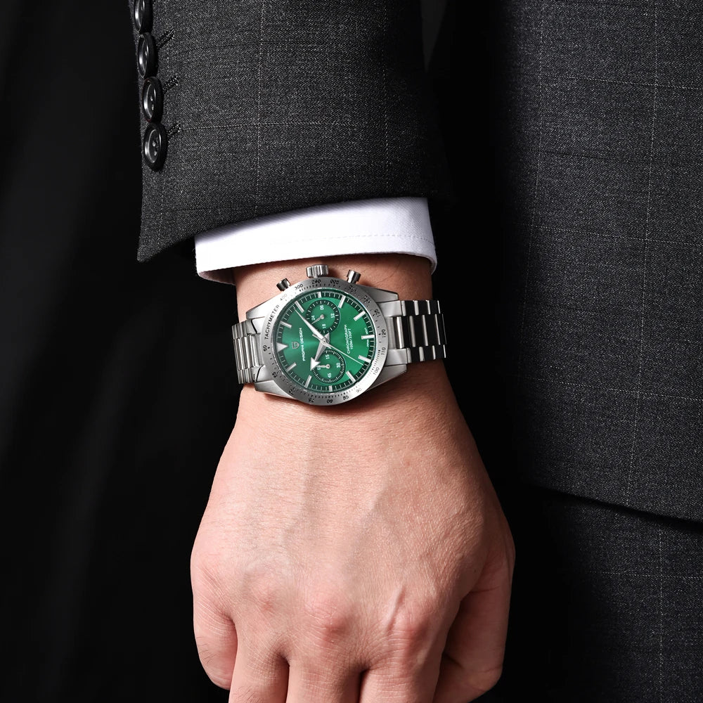 Pilot Sports Chronograph Watch for Men – Stainless Steel Quartz Waterproof Wristwatch