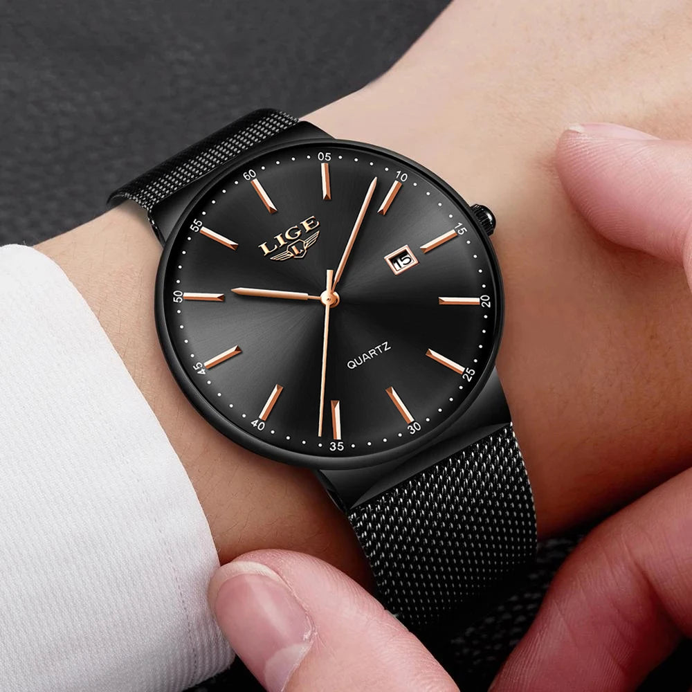 Montre ultra fine – Montre-bracelet à quartz étanche pour homme