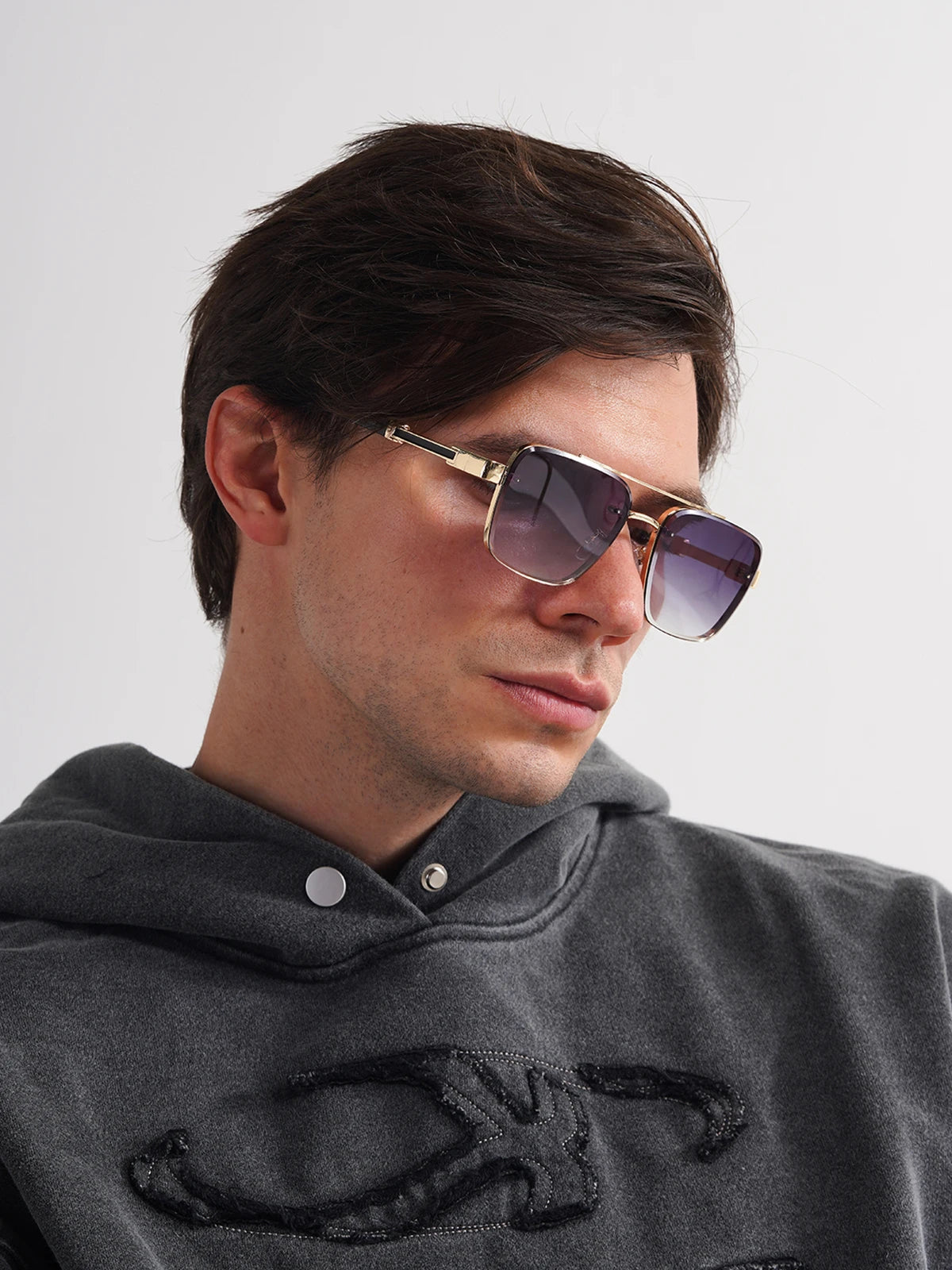 Men's Square Metal Frame Gradient Sunglasses