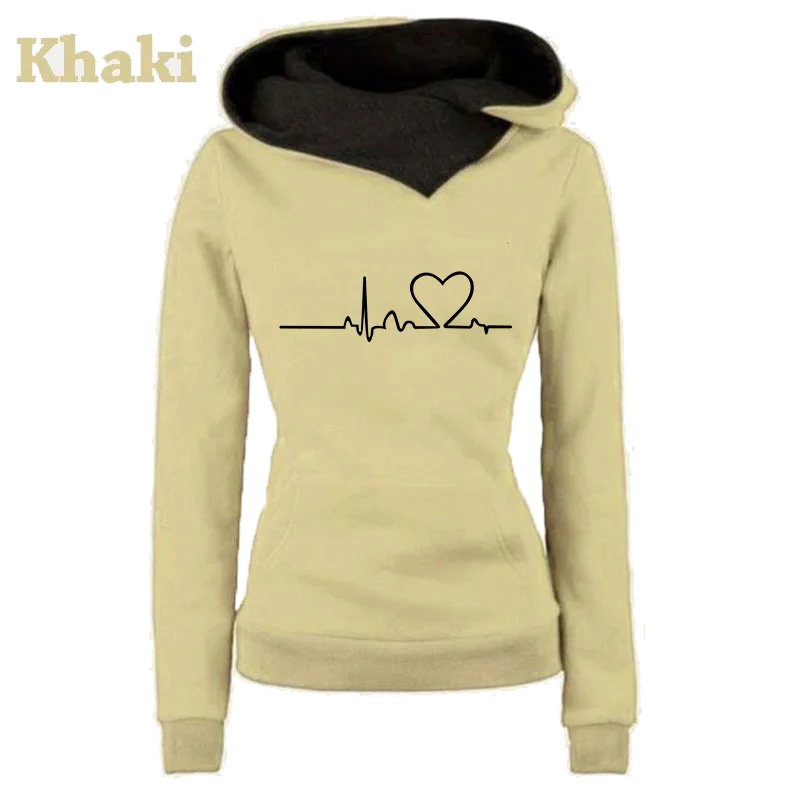 Women's LongSleeve Love Heartbeat Print Streetwear Hoodies