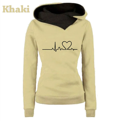 Women's LongSleeve Love Heartbeat Print Streetwear Hoodies