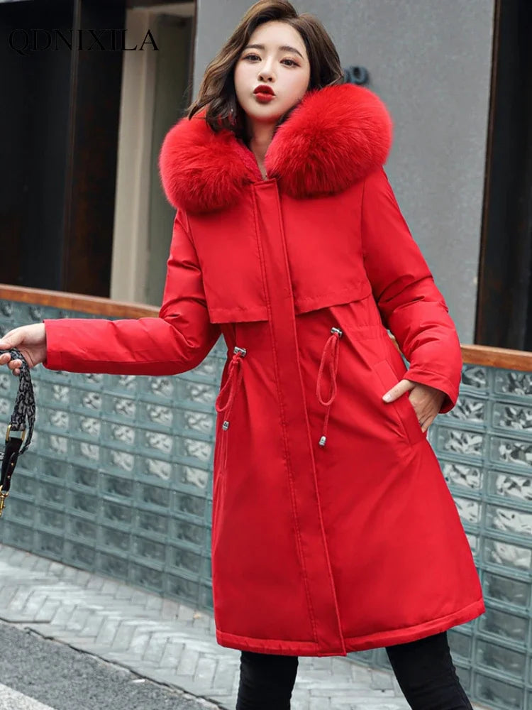 Warme Kapuzenjacke mit Wollfutter für Damen