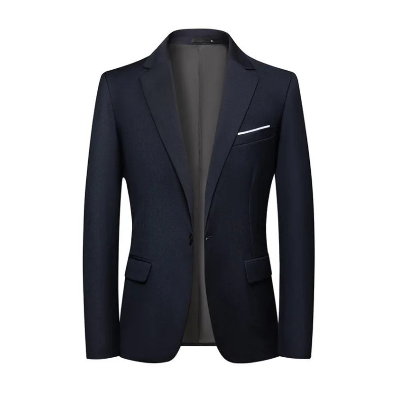 Men's Slim Fit Solid Color Single Breasted Blue Blazer