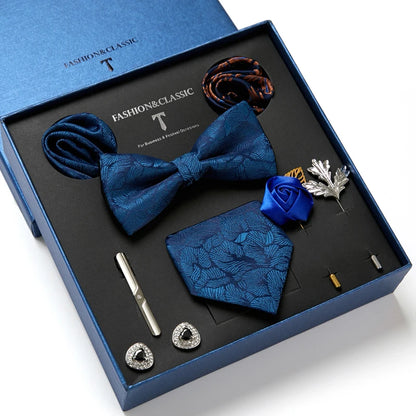 Dark Colors Bow Tie Set with Pocket Squares & Cufflinks