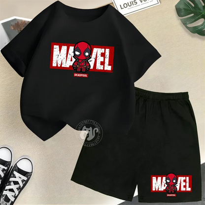 Niedliche Kurzarm-Outfits aus Baumwolle mit Cartoon-Print für Kinder