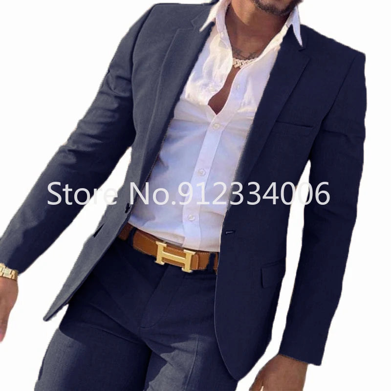 Men's Beige 2-Piece Slim Fit Wedding Suit - Blazer & Pants