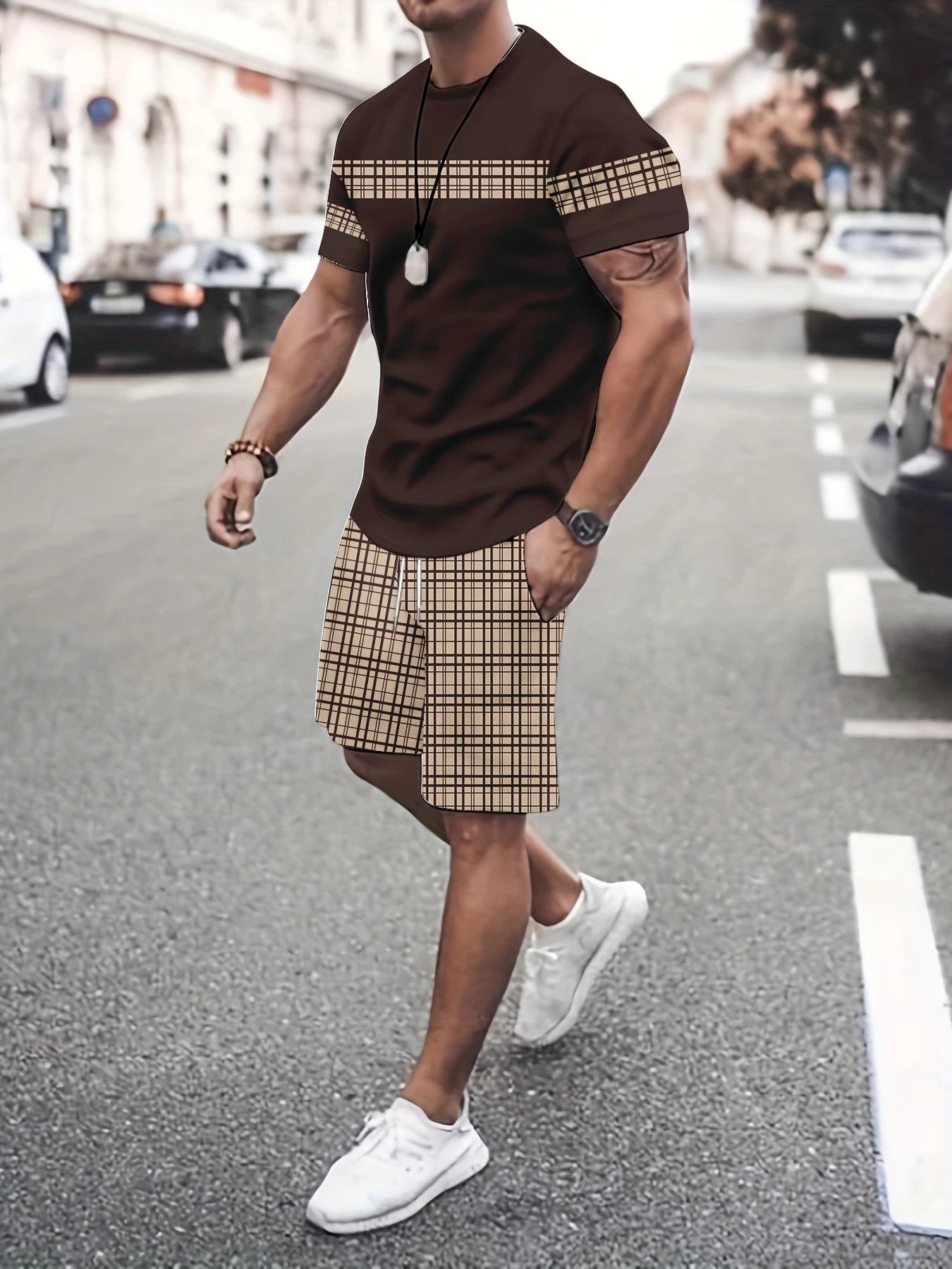 Anime Print Mens Shorts and T Shirt Set