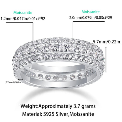 Bague demi-alliance en moissanite pour femme - Alliance scintillante en argent sterling S925