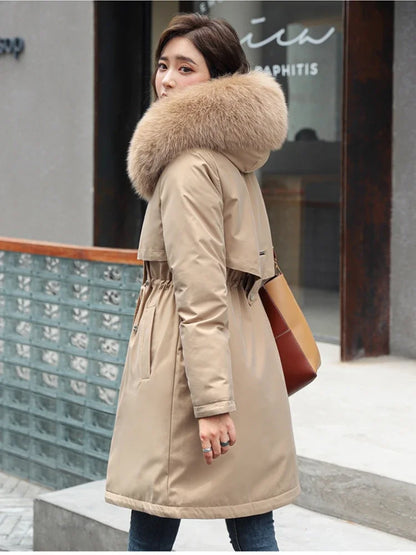 Warme Kapuzenjacke mit Wollfutter für Damen