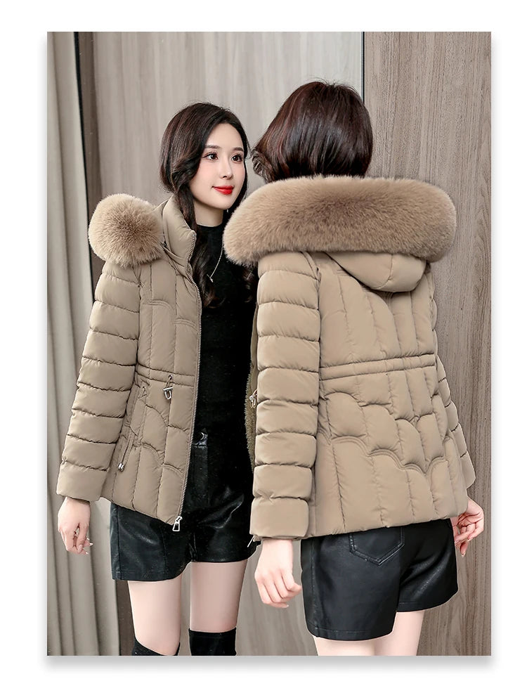 Parka d'hiver à capuche matelassée en coton pour femme