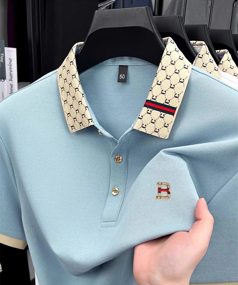 Men's Letter Embroidered Short Sleeve Polo Shirt