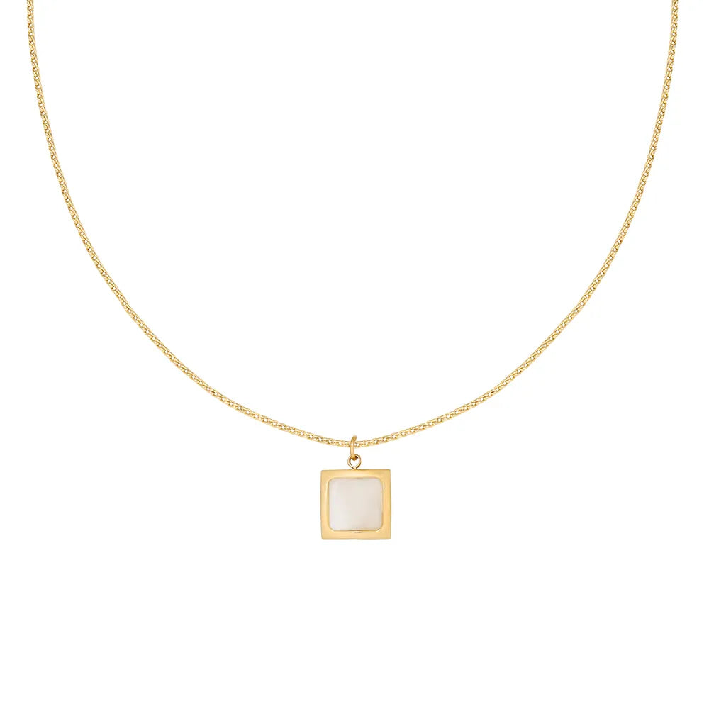 Gold-Plated Geometric Square Pendant Necklace