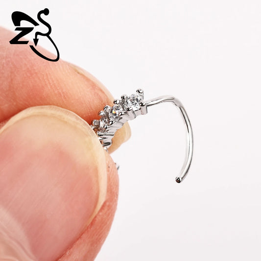 20G Hoop Nose Ring with Moon Star Flower Pendant – 8MM Septum Nose Ring