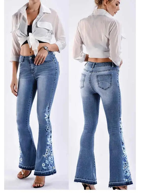 Pantalon évasé taille haute avec poches imprimées pour femme