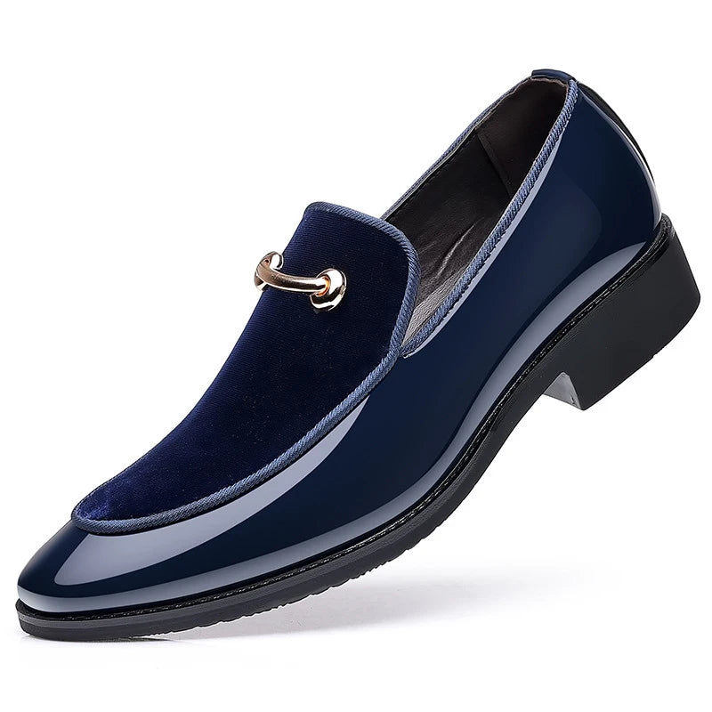 Black Patent Slip-On Loafers for Men