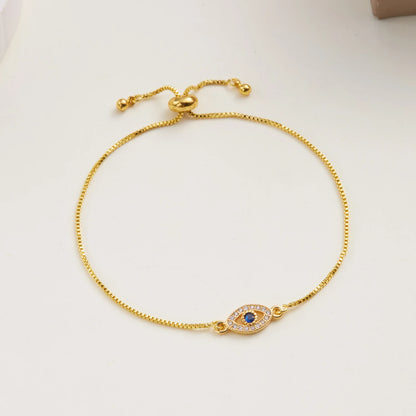 Gold Evil Eye Bracelet with Blue Zircon – Adjustable Handmade Lucky Nazar Bracelet