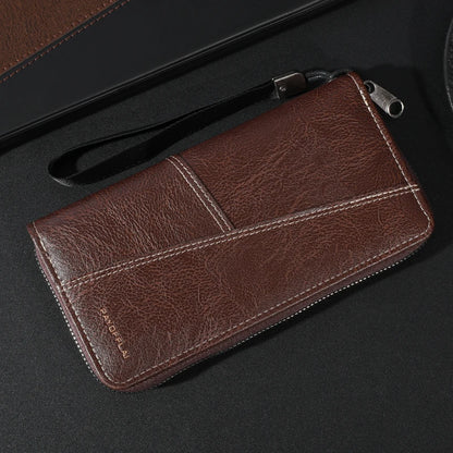 Lange Ledergeldbörse für Herren – Handtasche mit großem Fassungsvermögen, Reißverschluss und Kartenfach