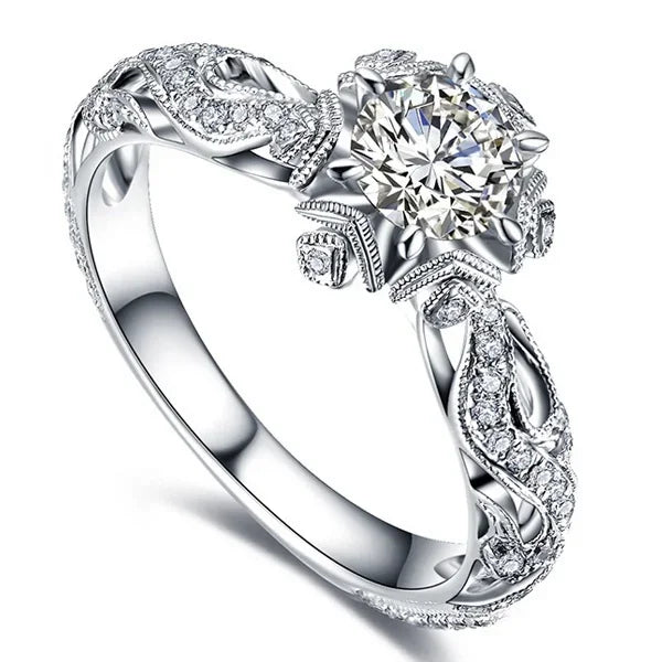 Women Round Flower Crystal Ring