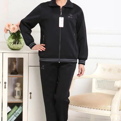 Women's Embroidered Zipper Autumn Winter Knitted Two Piece Set