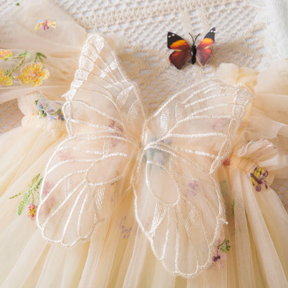 Fairy Strap Embroidered Butterfly Mesh Dress