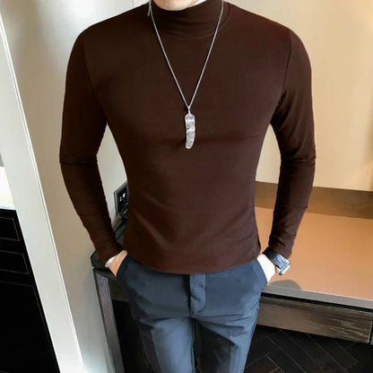 Slim Fit High Collar Men Long Sleeve T Shirt