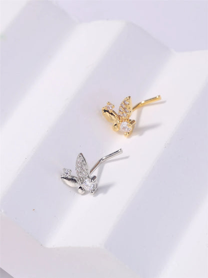 Cute Butterfly L-Shaped Nose Stud in Gold/Silver