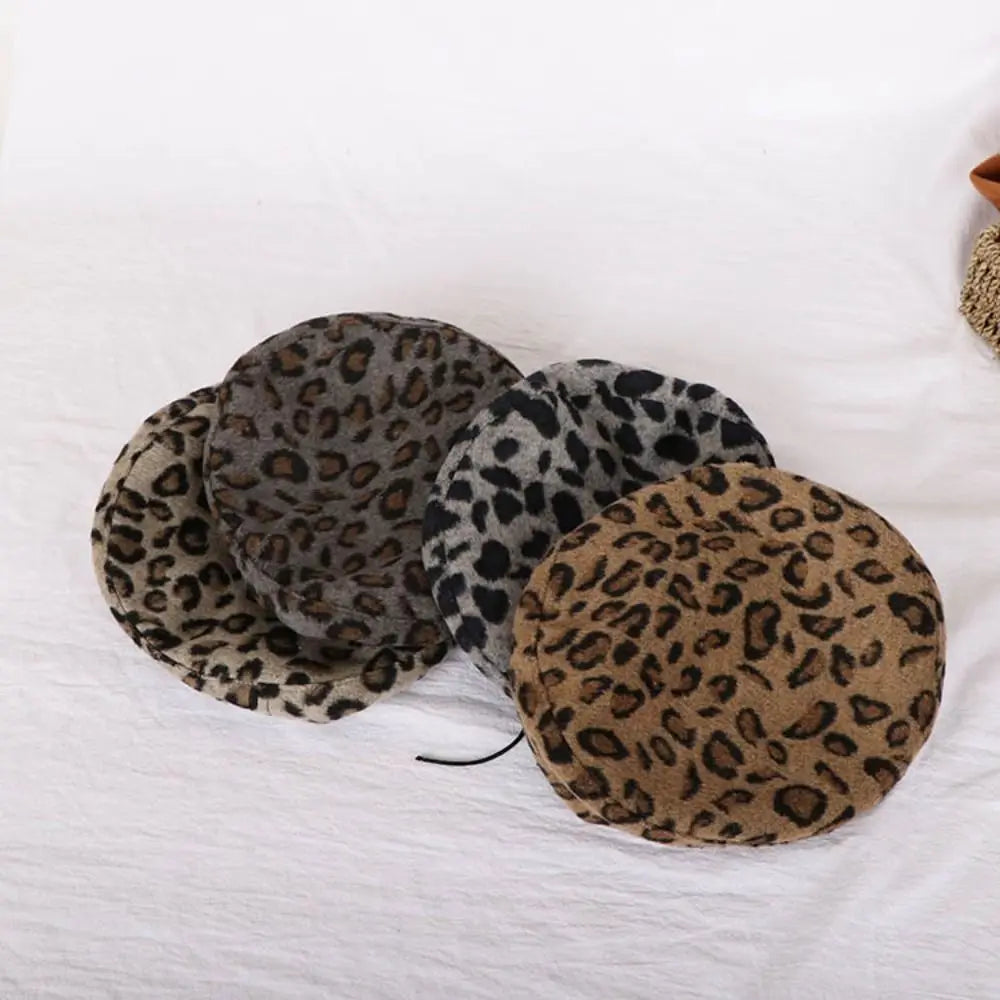 Damen-Plüsch-Bucket-Hat mit Leopardenmuster