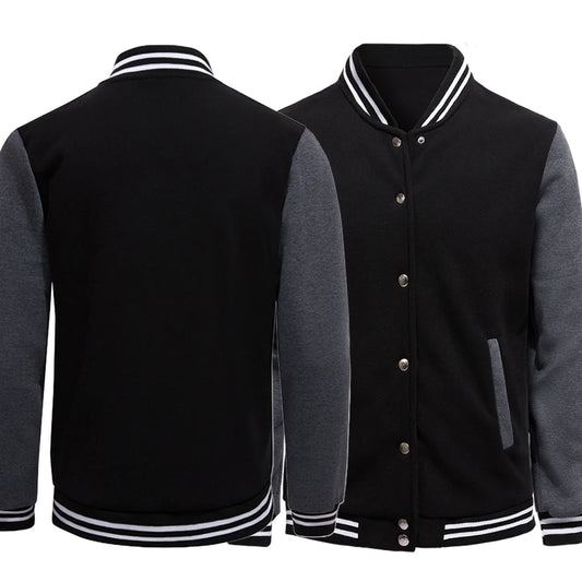 Men's Black & White Oversized Fleece Baseball Jacket