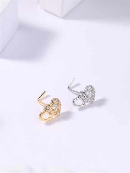 Cute Heart L-Shaped Nose Studs with CZ