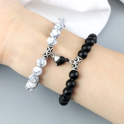 Ensemble de bracelets Yin Yang pour Couple, bracelet d'amour en pierre naturelle en forme de cœur