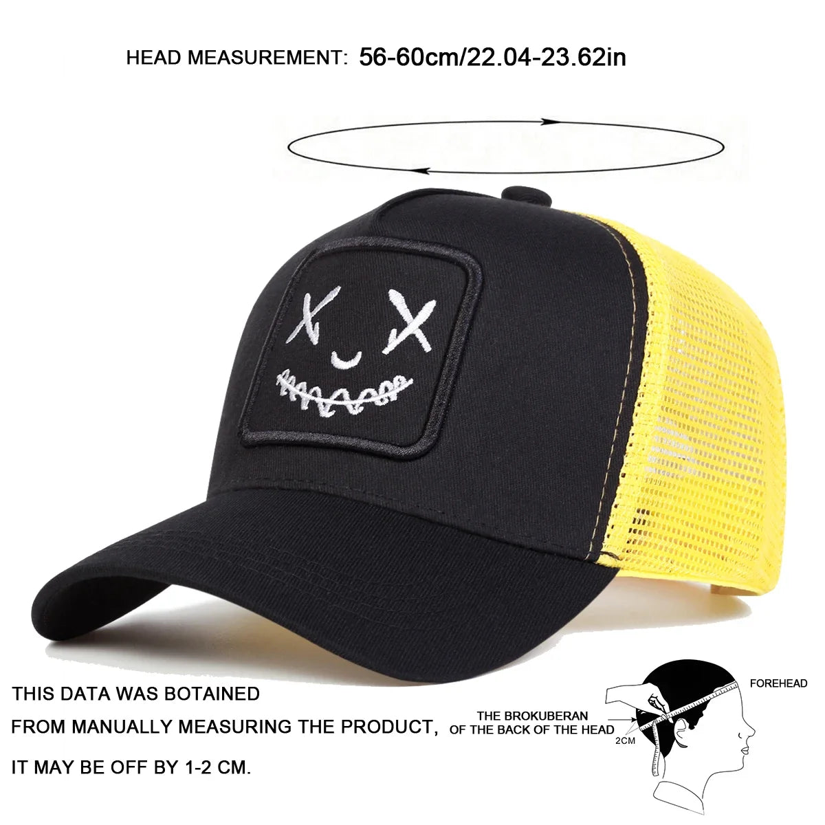 Smile Face Embroidered Mesh Hip Hop Cap
