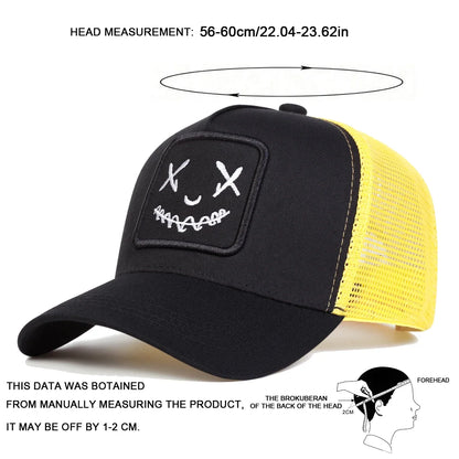 Smile Face Embroidered Mesh Hip Hop Cap