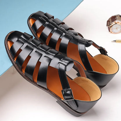 Men's Leather Sandals - Men Comfortable Soft Beach Footwear Flats