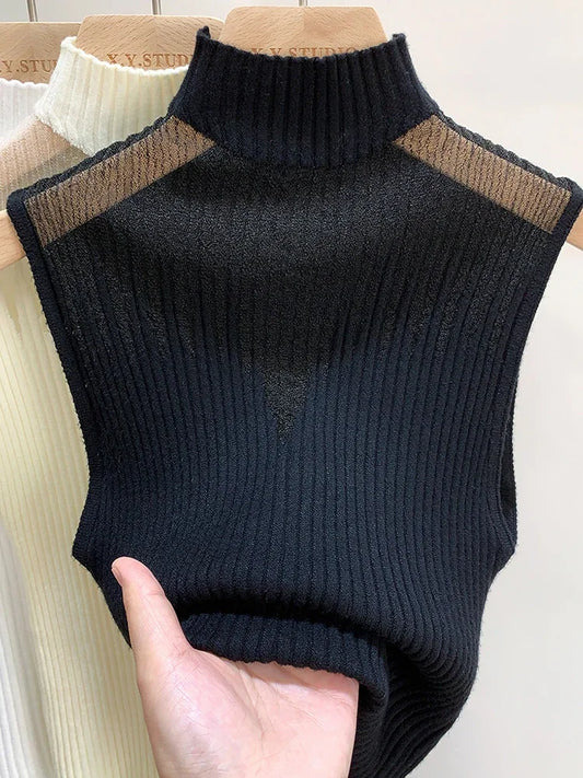 Women's Sleeveless Half Neck Y2K Knitted Tank Top