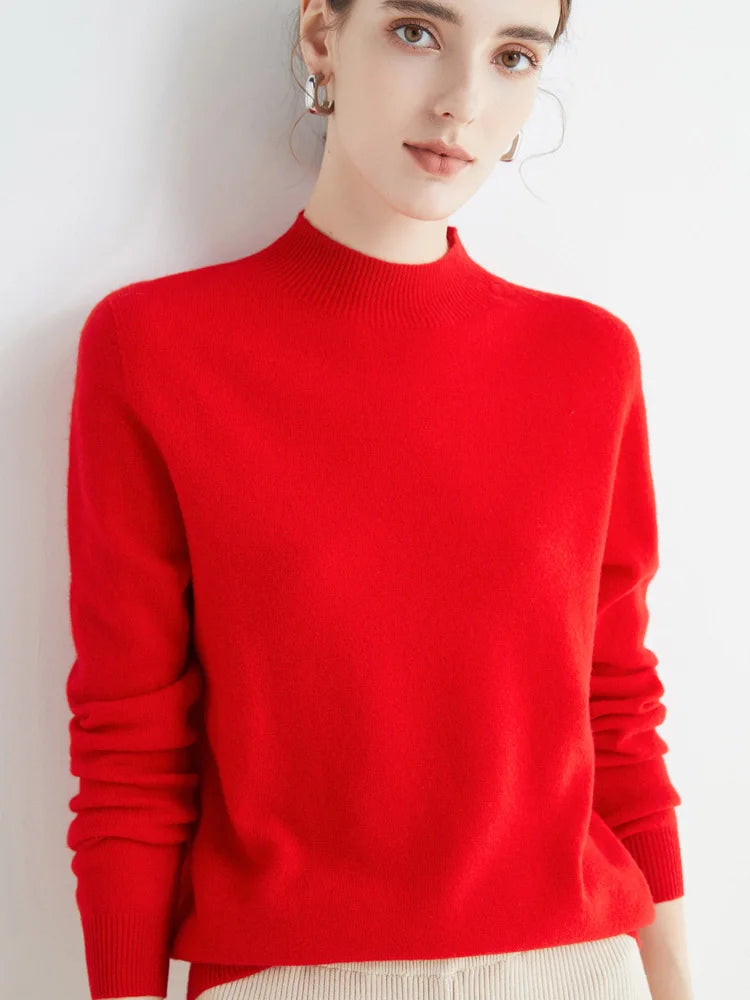 Women's Pure Woolen Slim Knitted Cashmere Sweater