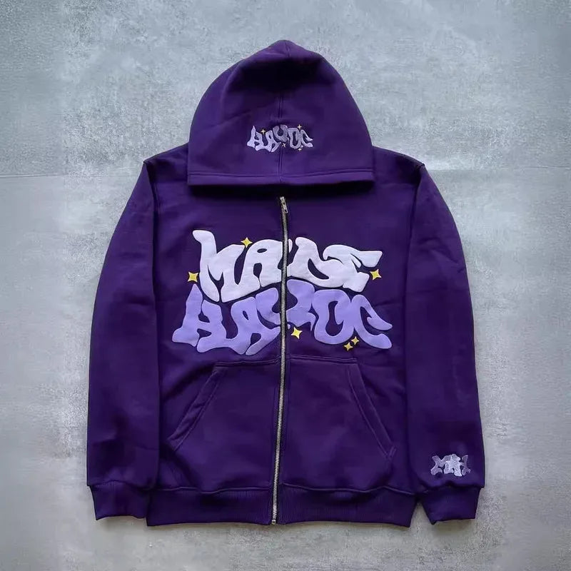 Unisex Y2K Star Graphic Print Zip Hoodies