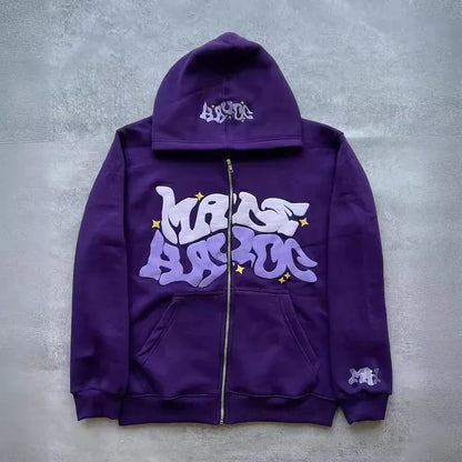 Unisex Y2K Star Graphic Print Zip Hoodies