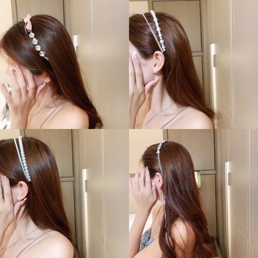 Women's Double Layer & Zircon Headband Sparkling Rhinestone Hairband Pearl Hair Clip