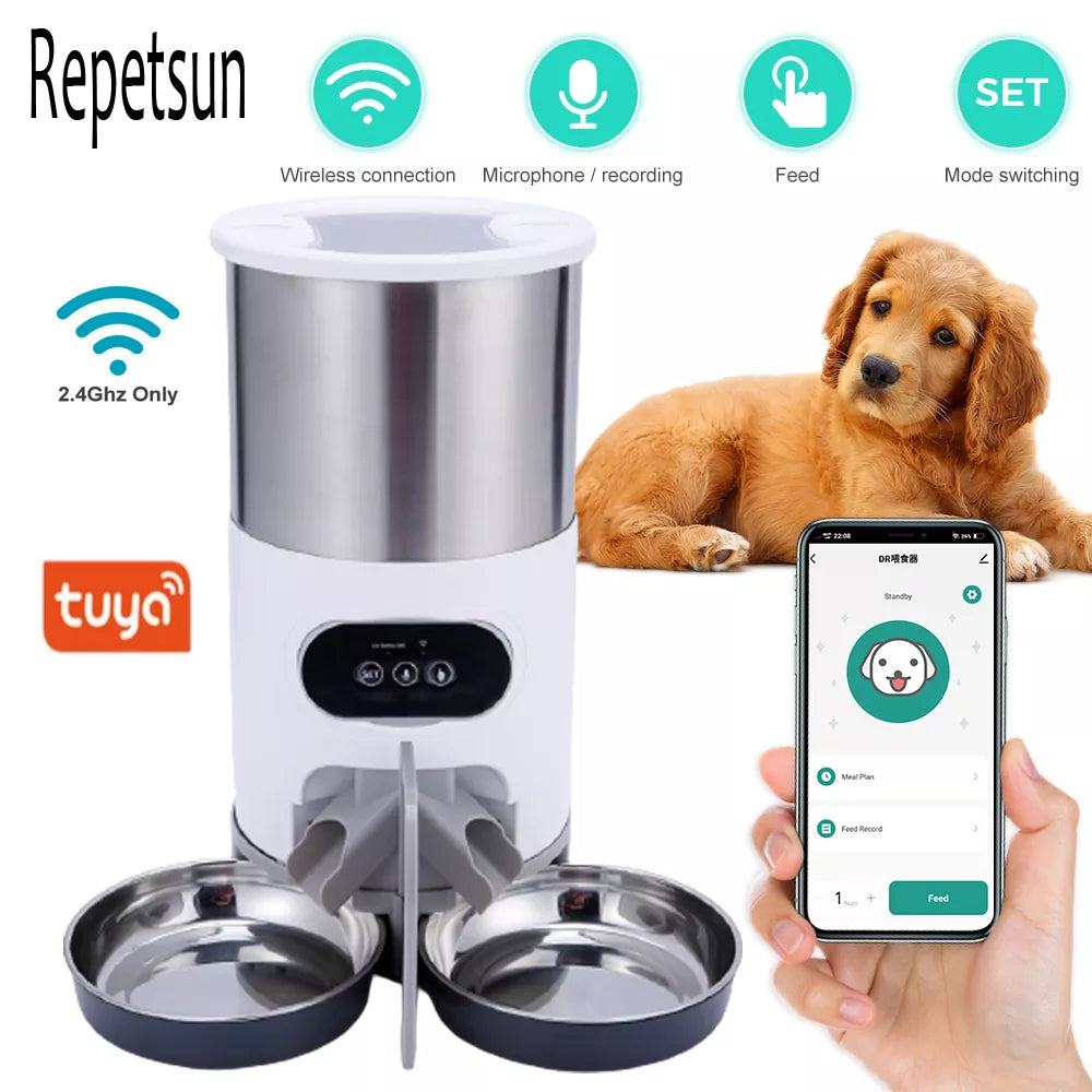 Pet Food Automatic Dispenser Stainless Steel Bowl