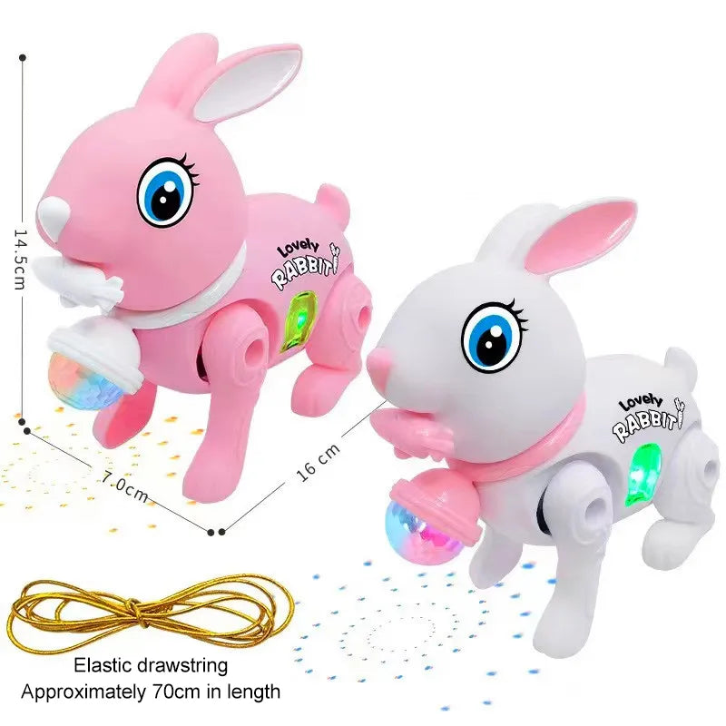New Cartoon Electronic Walking Rabbit Toy Music Traction Rope Toys