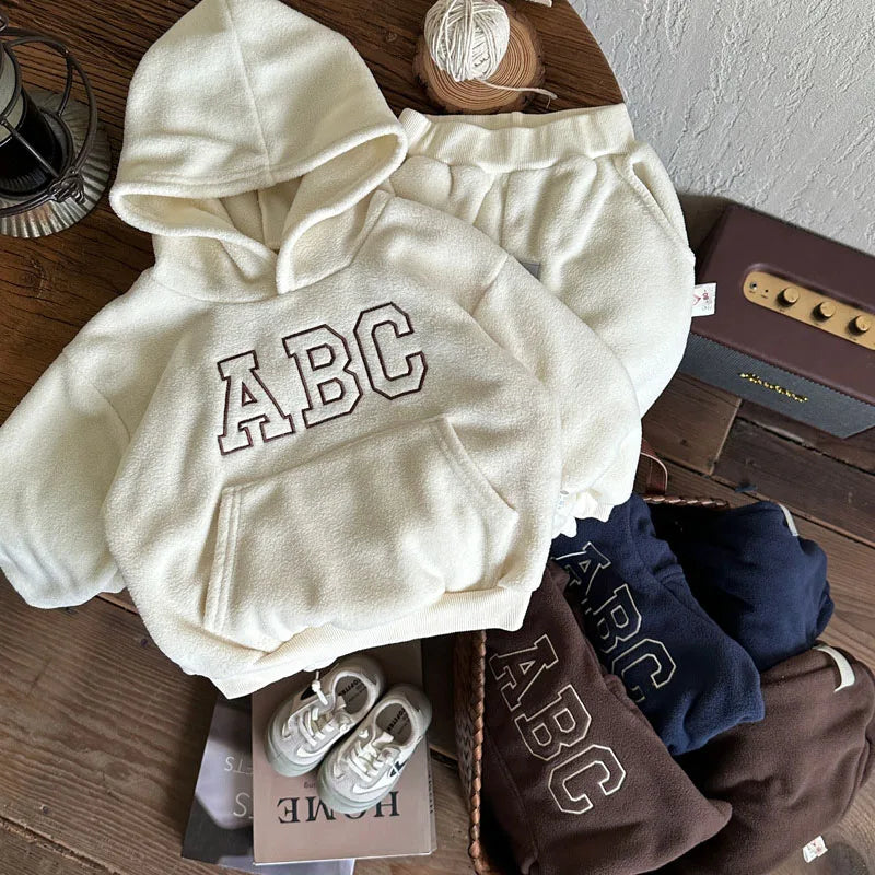 Boys Fur Lined Hoodie Set 2 Piece Tracksuit – Winter Fleece Sweatshirt & Jogger Pants Outfit for Kids