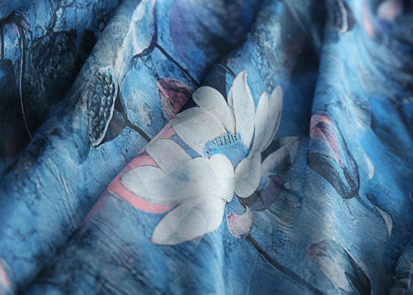 Robes Maxi Lâches en Mousseline de Soie à Manches Longues et Imprimé Floral