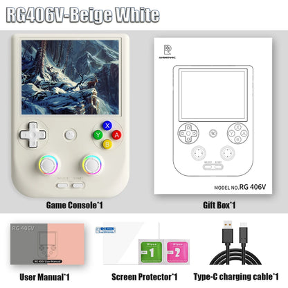 RG406V Handheld Game Console 4’’ IPS Touch Screen Android 13 Unisoc T820 64-bit Game Player 5500mAh RGB lighting